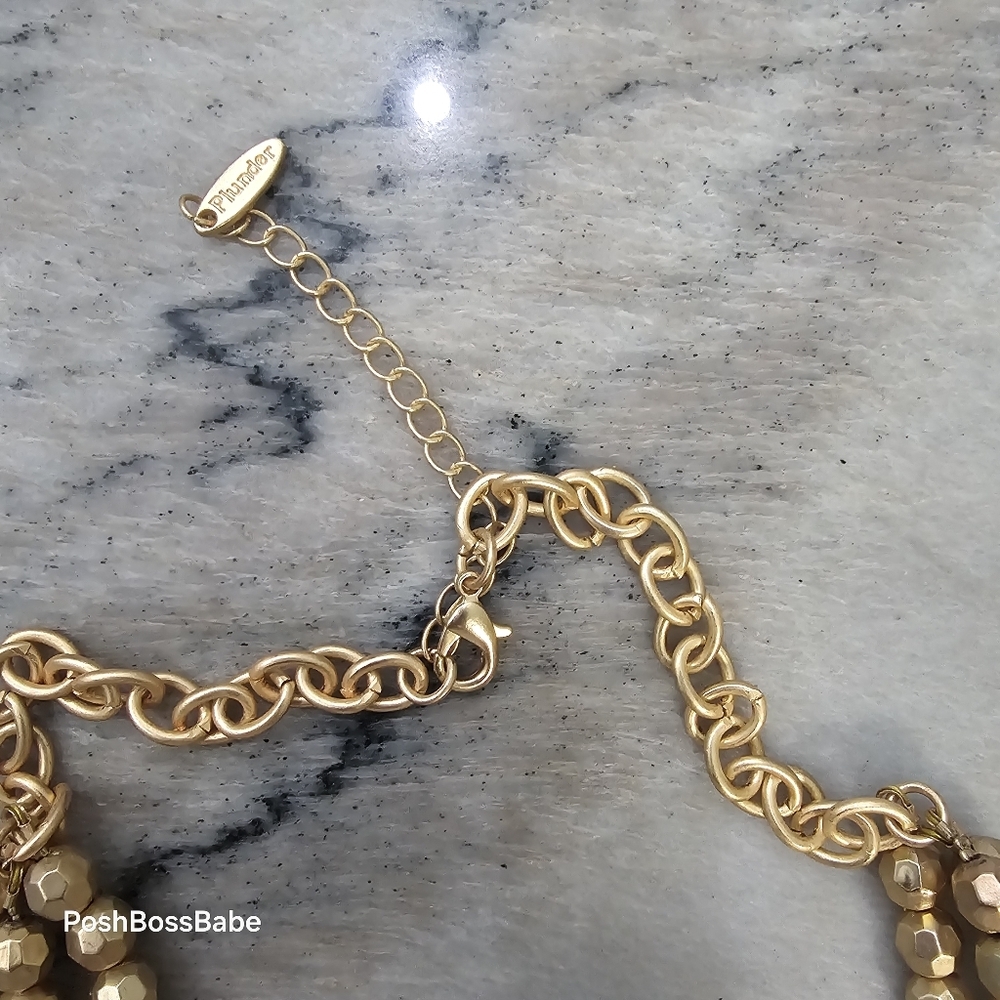 Plunder Elegant Multi-Strand Statement Necklace - 27" Gold & Cream Beads - Picture 6 of 8